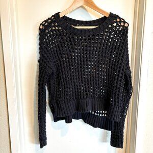 Express Chunky Knit Black Sweater Crochet Cover Up, Boxy cut